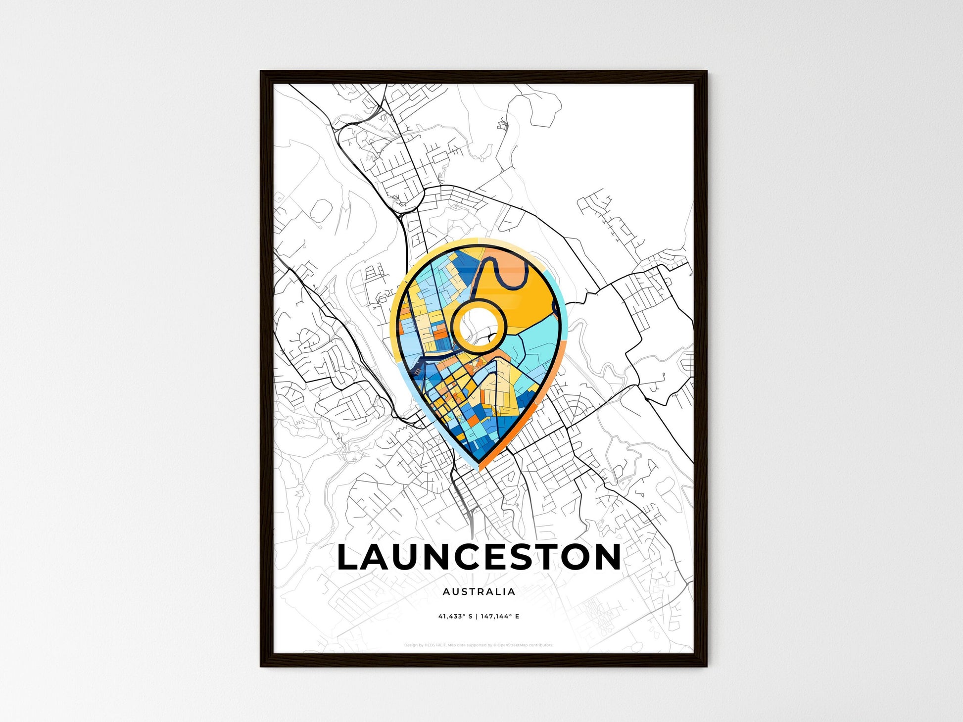Launceston Australia wedding art map with pointer icon