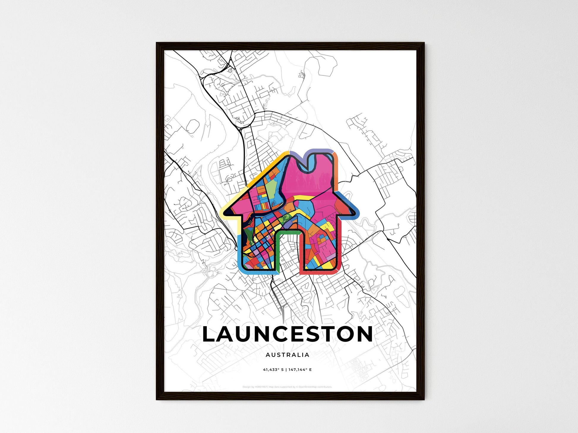 Launceston Australia wedding art map with home icon