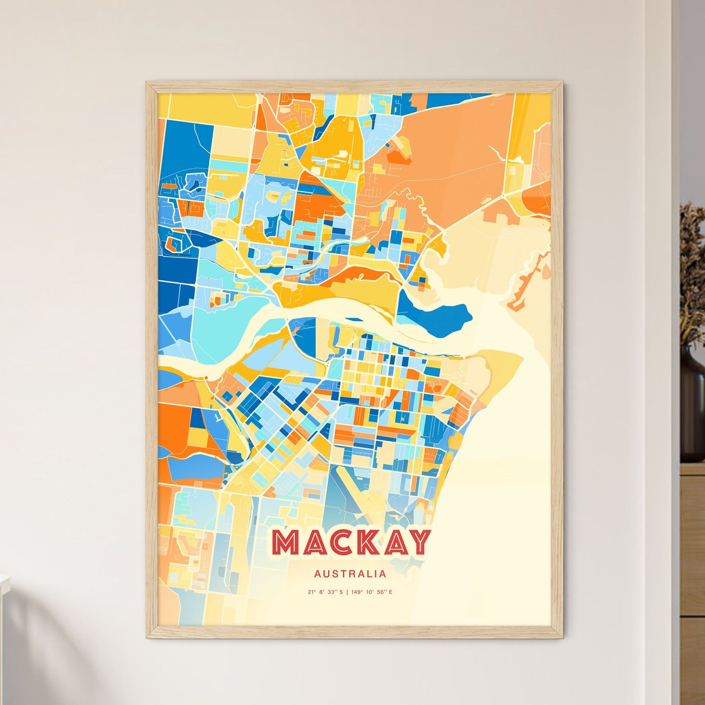 Colorful Mackay Australia Fine Art Map Blue Orange