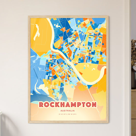 Colorful ROCKHAMPTON AUSTRALIA Fine Art Map Blue Orange
