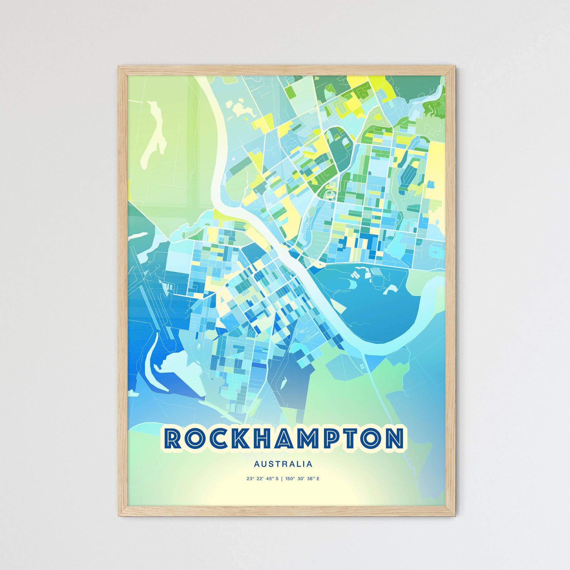 Colorful ROCKHAMPTON AUSTRALIA Fine Art Map Cool Blue