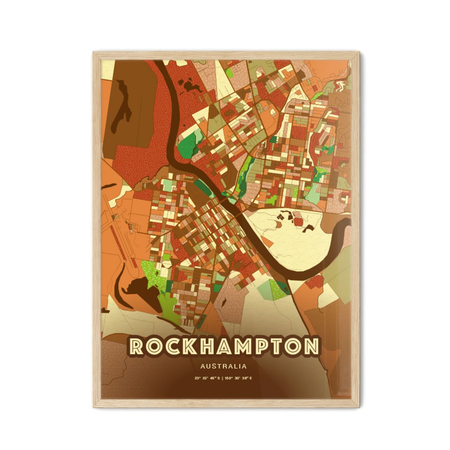 Colorful ROCKHAMPTON AUSTRALIA Fine Art Map Farmhouse