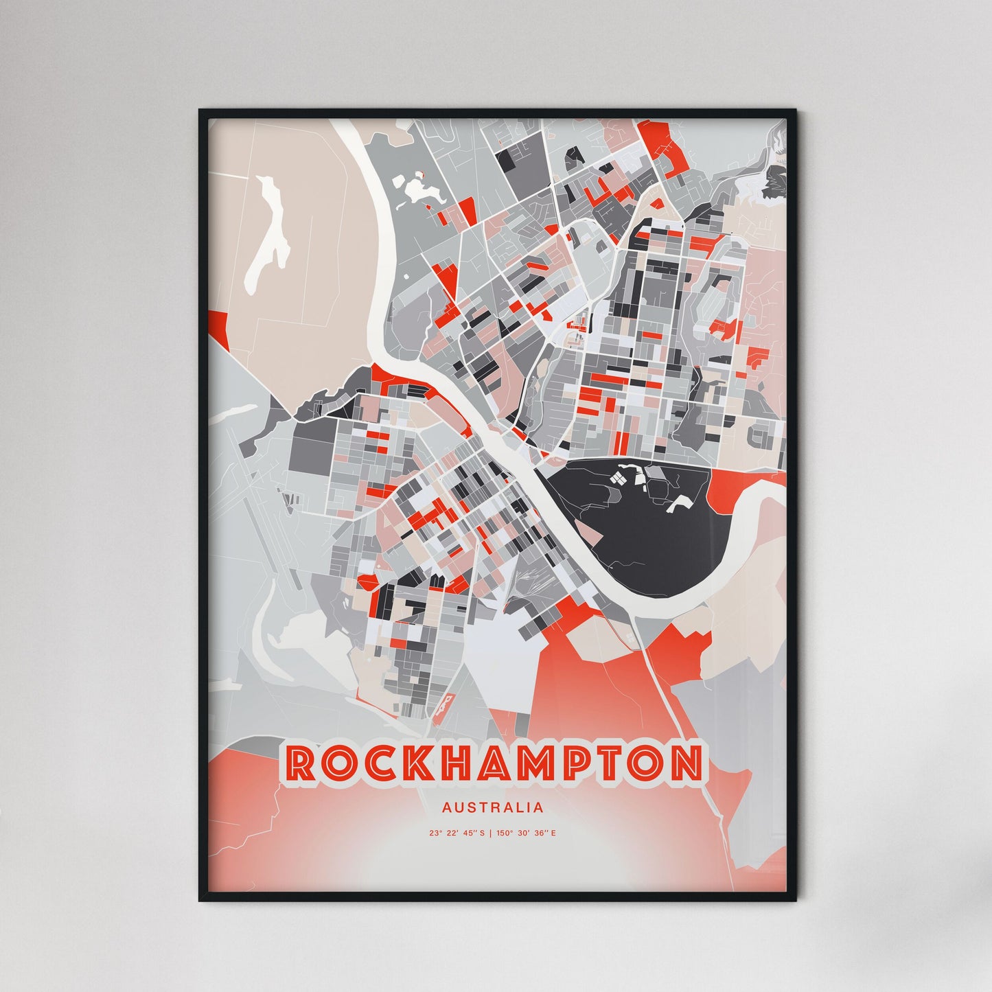 Colorful ROCKHAMPTON AUSTRALIA Fine Art Map Modern