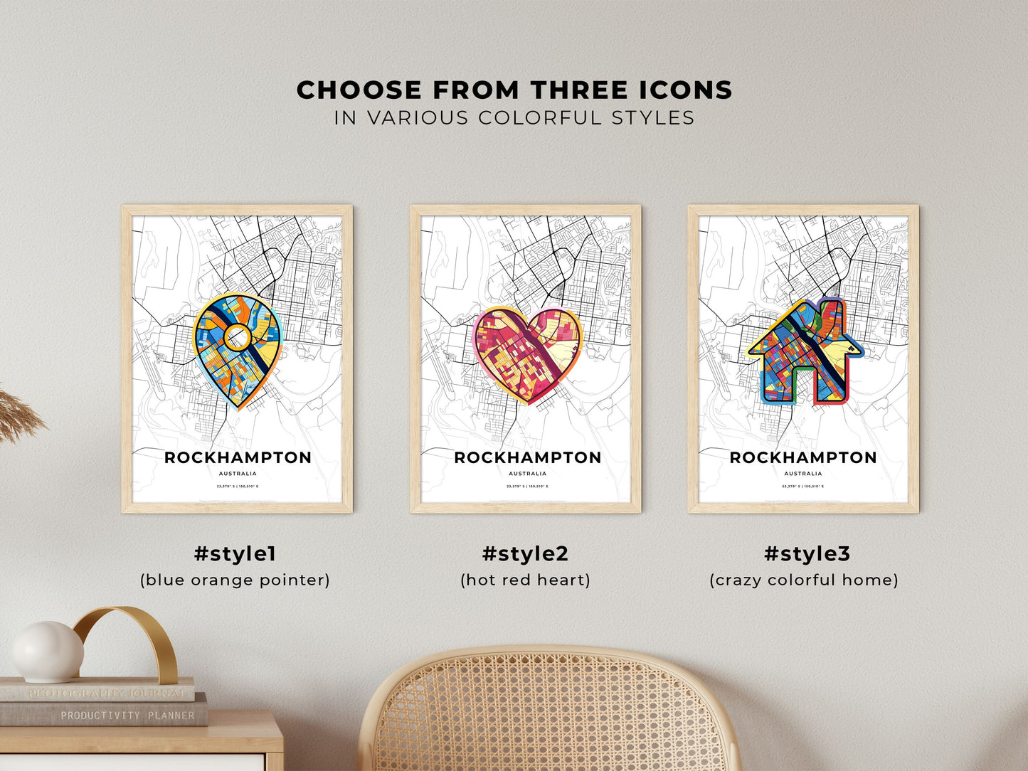 Rockhampton Australia maps with colorful icons