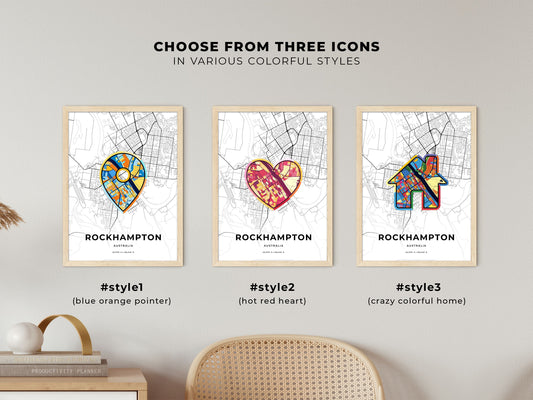 Rockhampton Australia maps with colorful icons