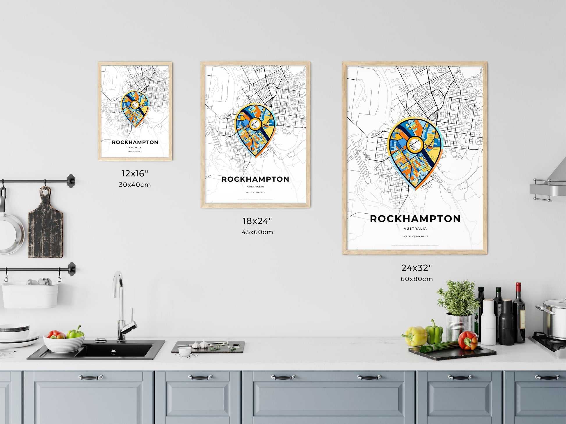 Rockhampton Australia art map size chart