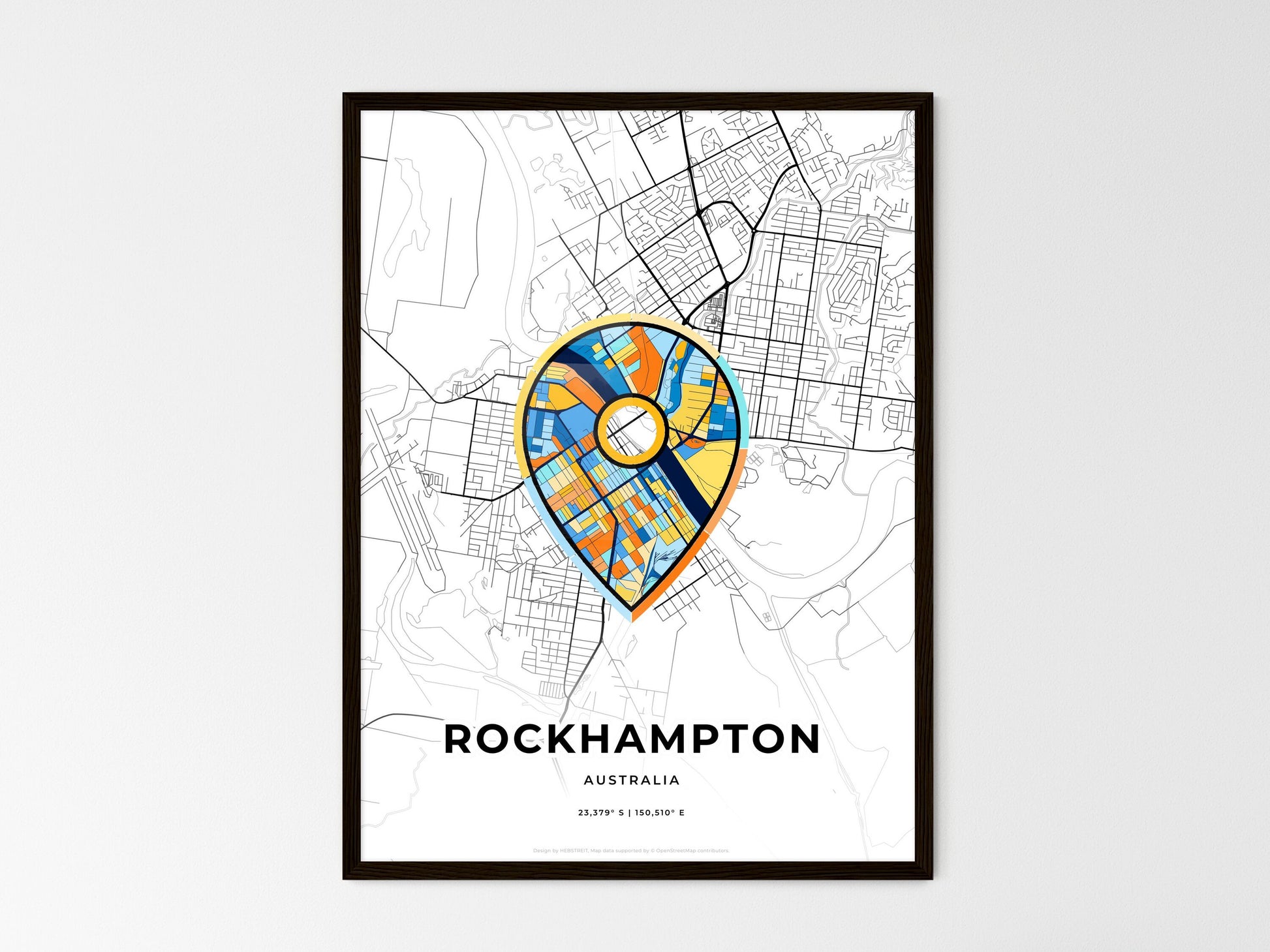Rockhampton Australia wedding art map with pointer icon