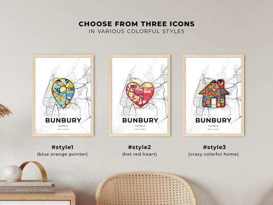 Bunbury Australia maps with colorful icons