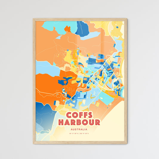 Colorful COFFS HARBOUR AUSTRALIA Fine Art Map Blue Orange