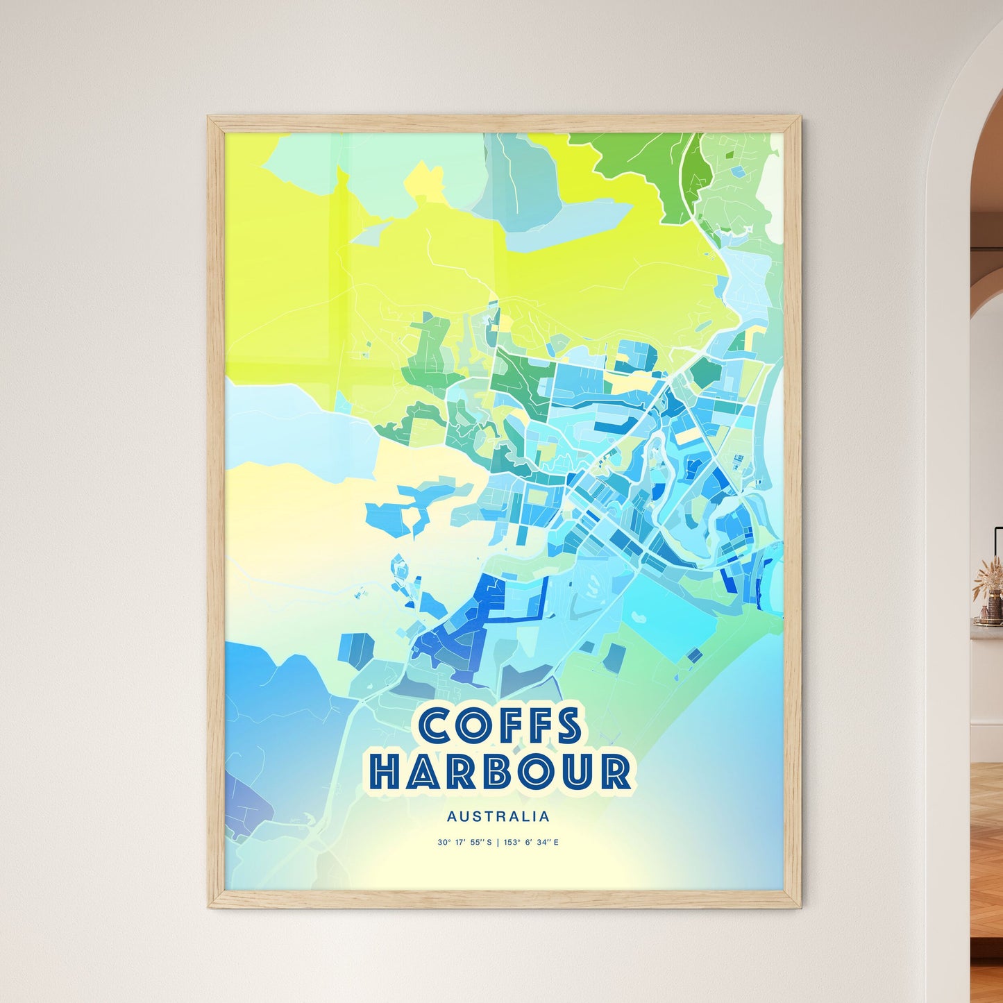 Colorful COFFS HARBOUR AUSTRALIA Fine Art Map Cool Blue