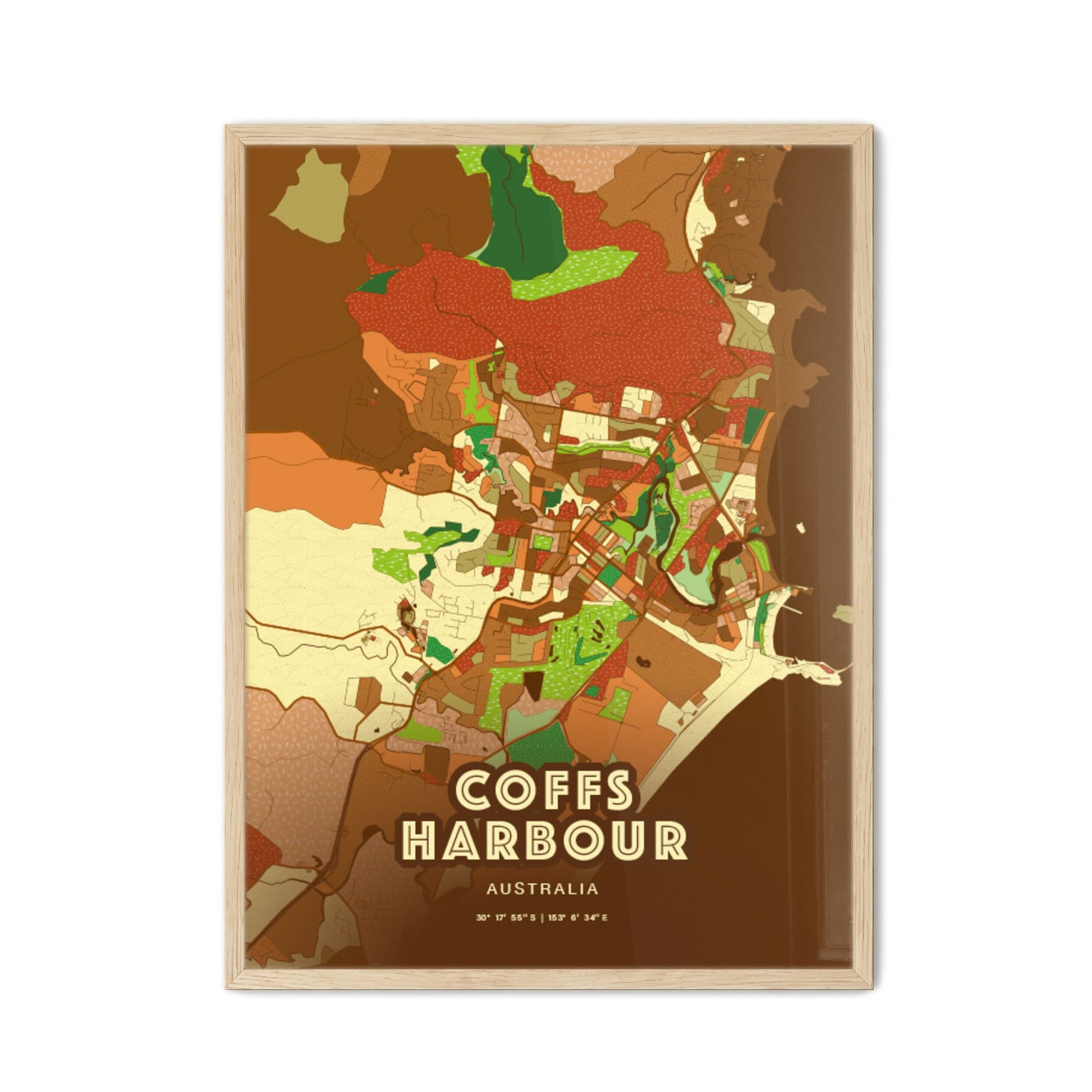 Colorful COFFS HARBOUR AUSTRALIA Fine Art Map Farmhouse