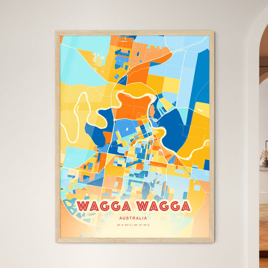 Colorful WAGGA WAGGA AUSTRALIA Fine Art Map Blue Orange