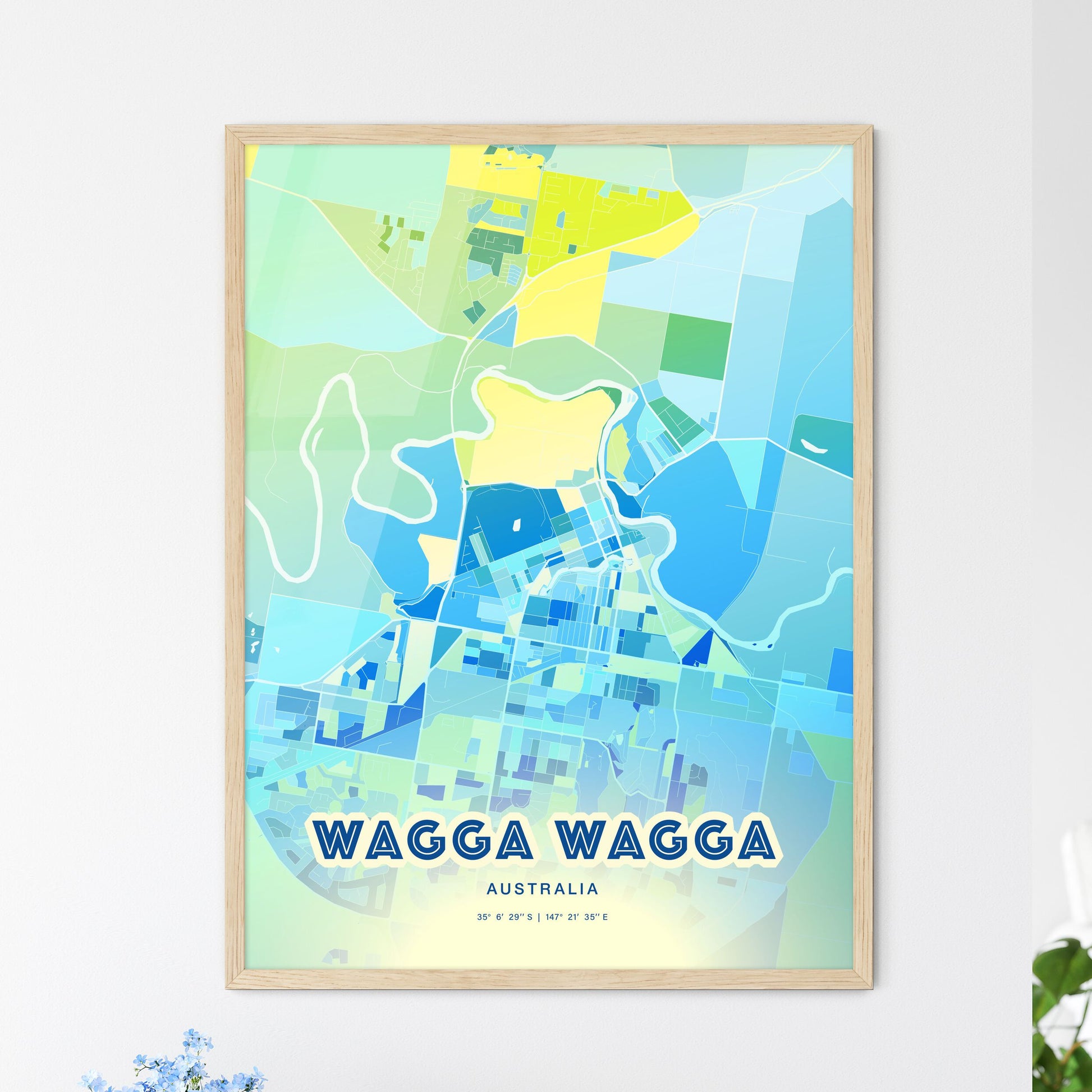 Colorful WAGGA WAGGA AUSTRALIA Fine Art Map Cool Blue