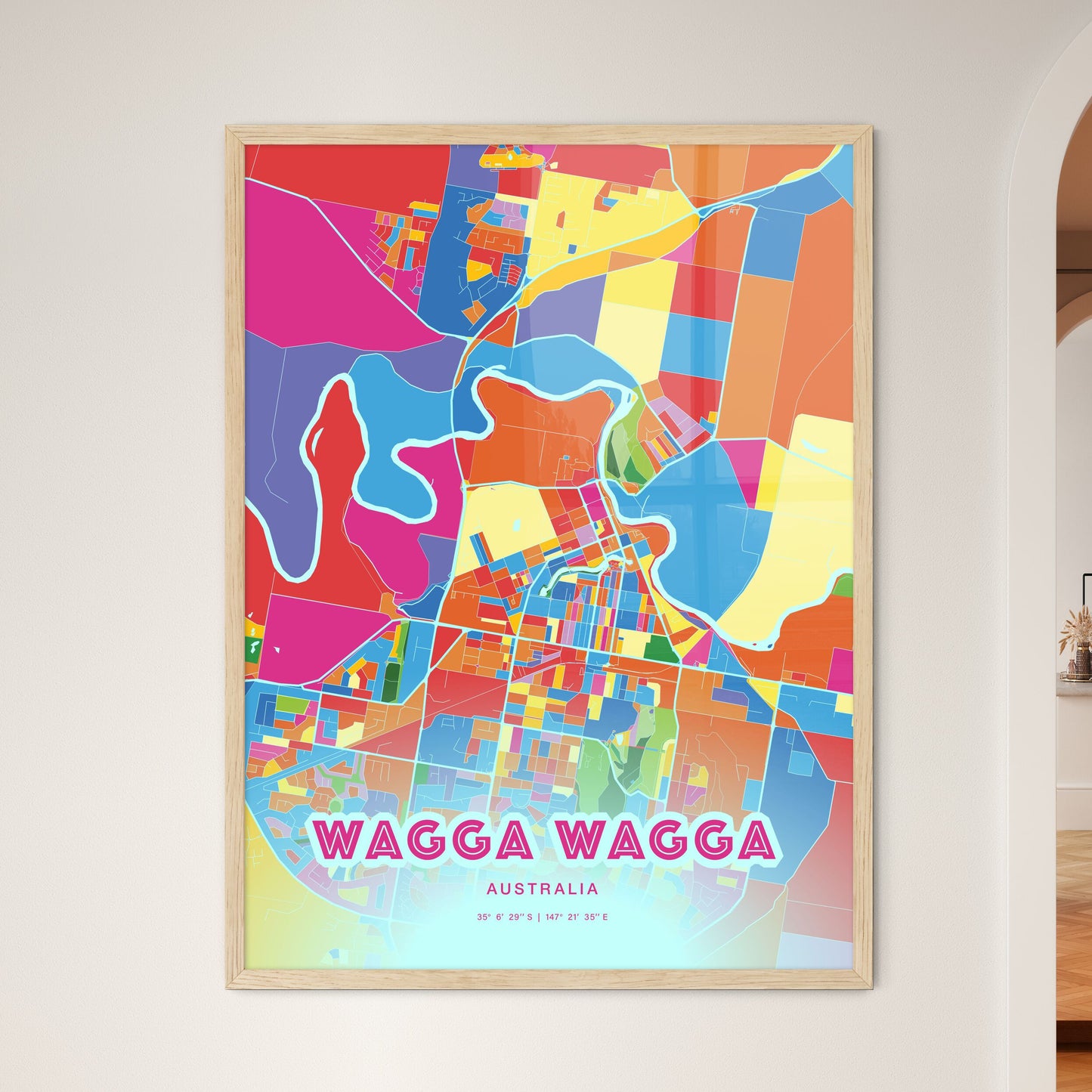 Colorful WAGGA WAGGA AUSTRALIA Fine Art Map Crazy Colors