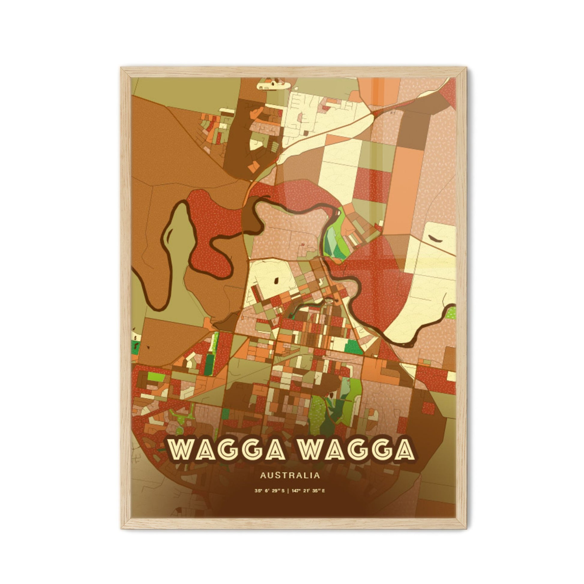 Colorful WAGGA WAGGA AUSTRALIA Fine Art Map Farmhouse