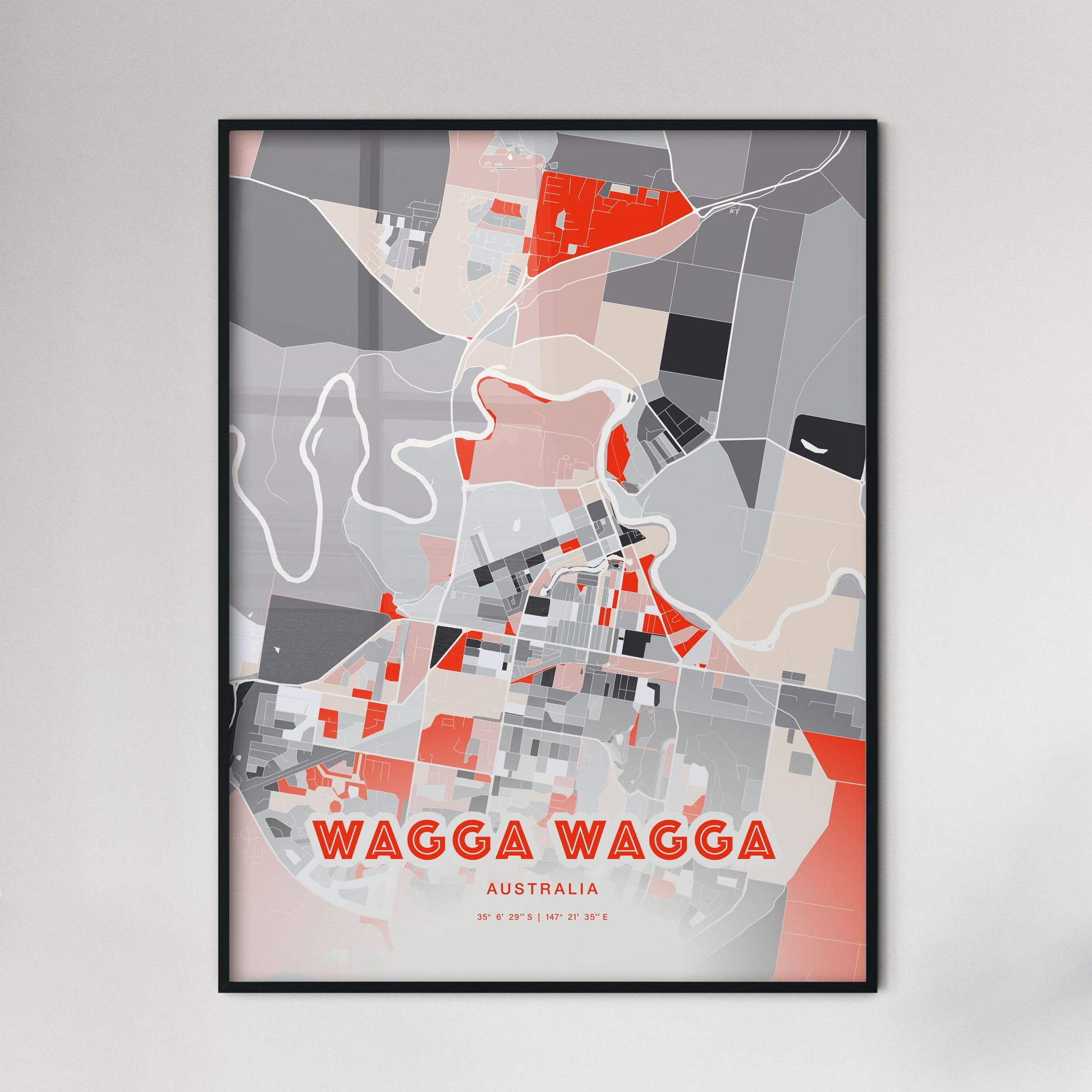 Colorful WAGGA WAGGA AUSTRALIA Fine Art Map Modern