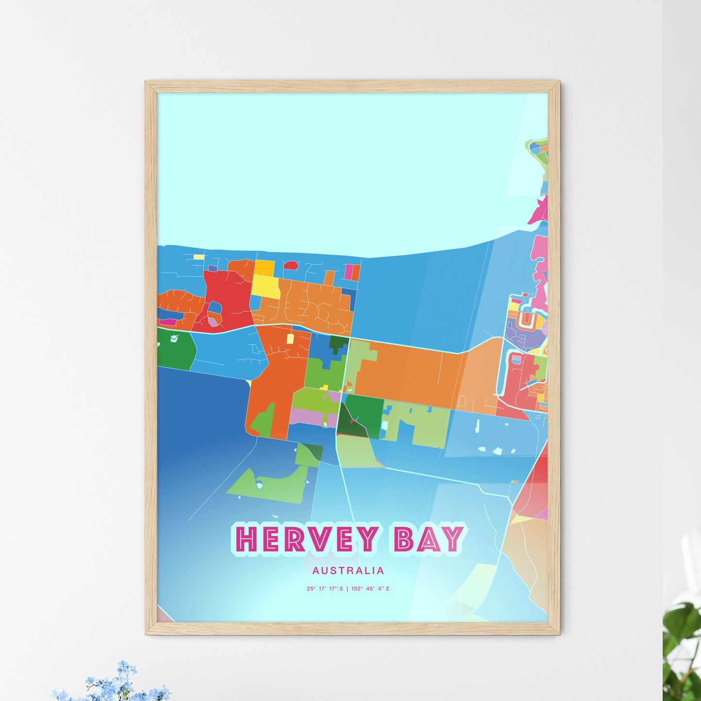 Colorful HERVEY BAY AUSTRALIA Fine Art Map Crazy Colors