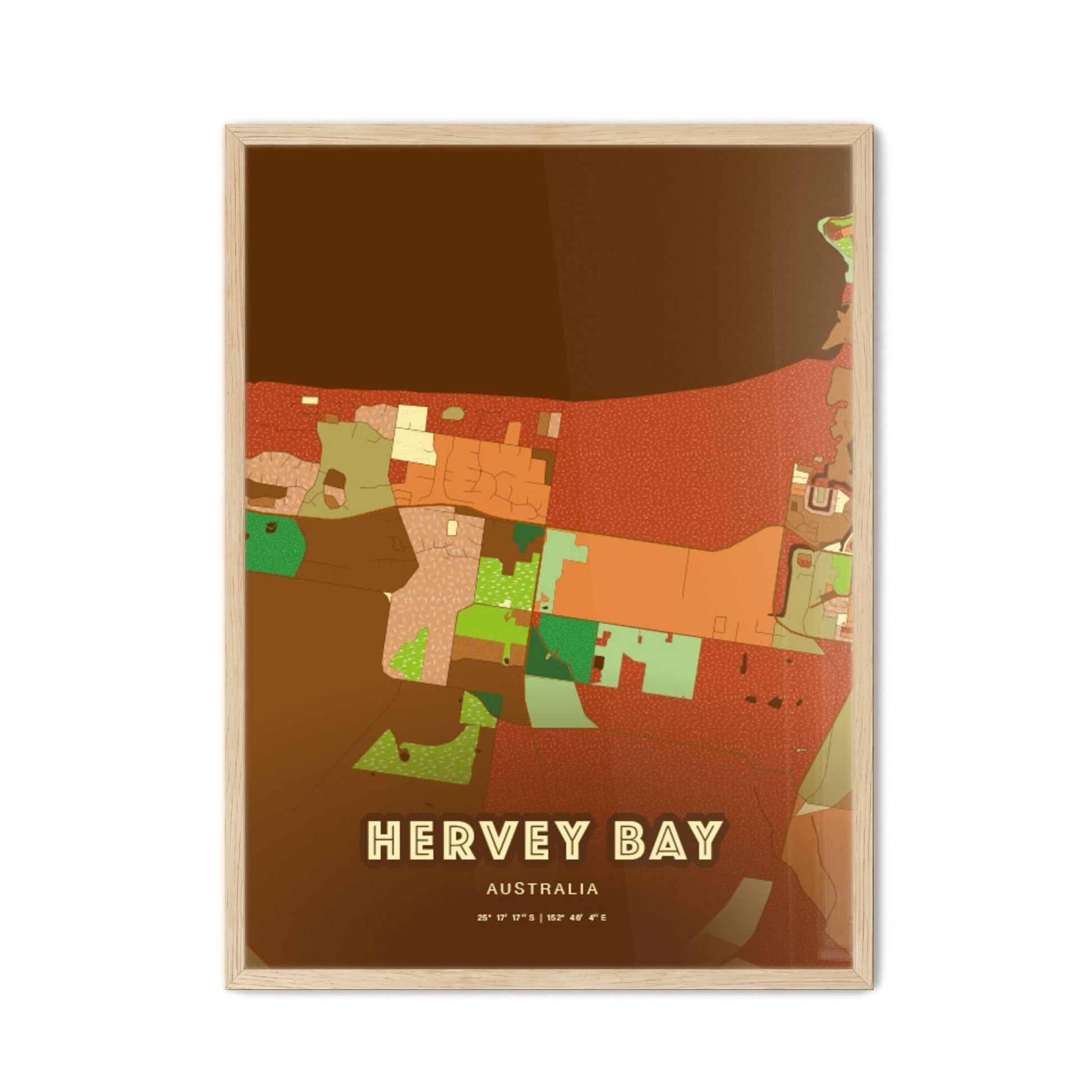 Colorful HERVEY BAY AUSTRALIA Fine Art Map Farmhouse