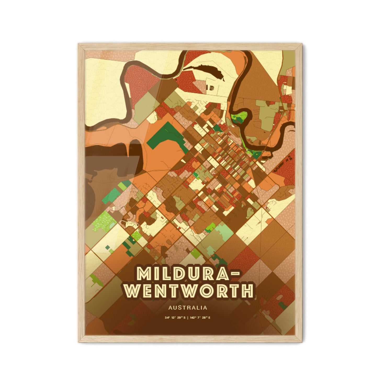 Colorful MILDURA–WENTWORTH AUSTRALIA Fine Art Map Farmhouse