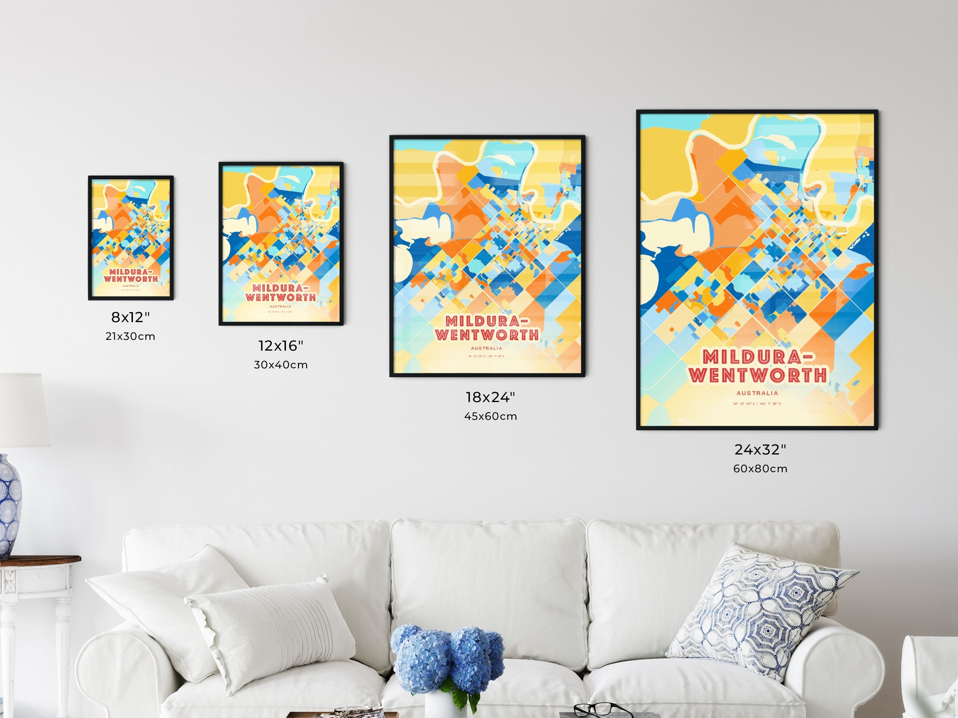 Colorful MILDURA–WENTWORTH AUSTRALIA Fine Art Map Blue Orange