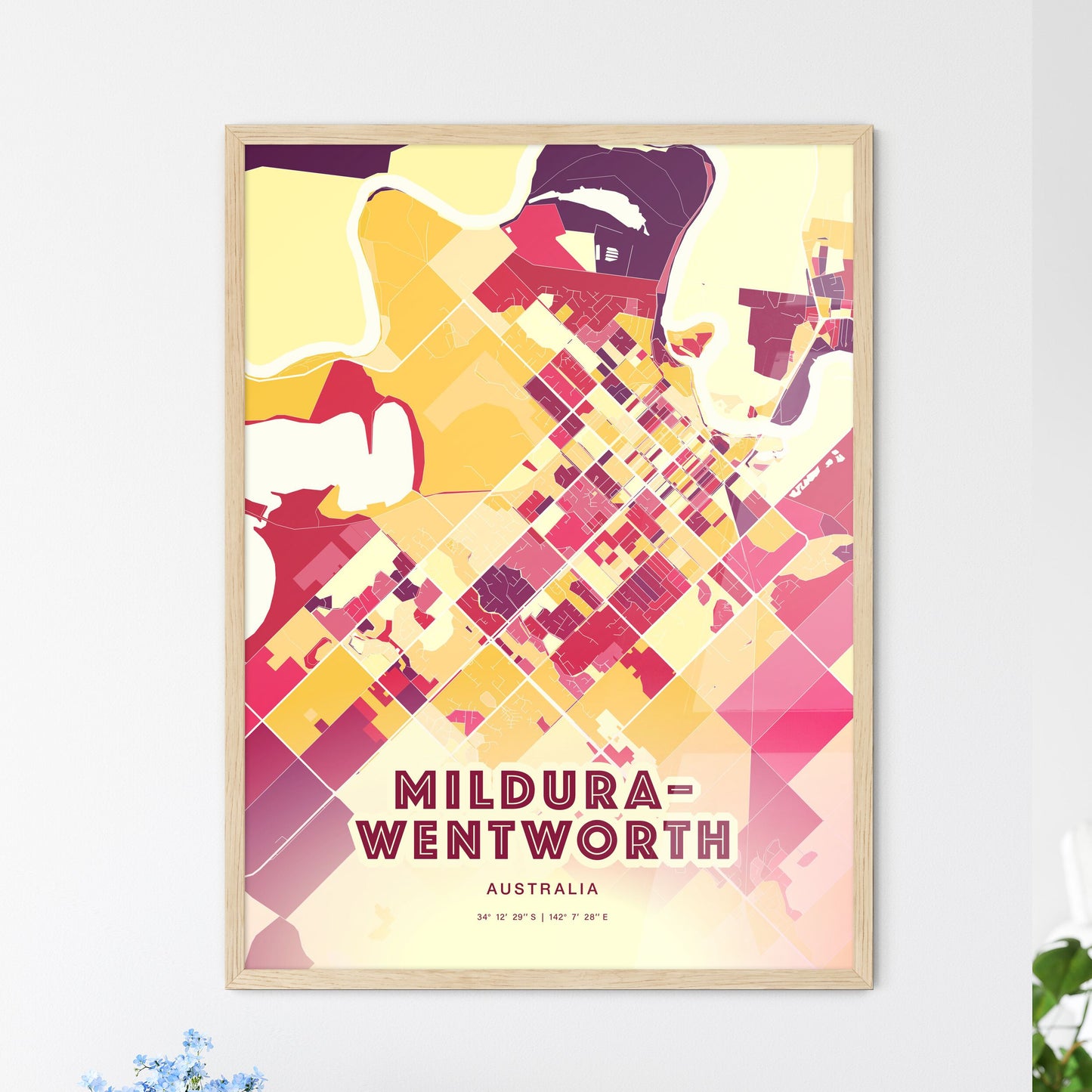 Colorful MILDURA–WENTWORTH AUSTRALIA Fine Art Map Hot Red