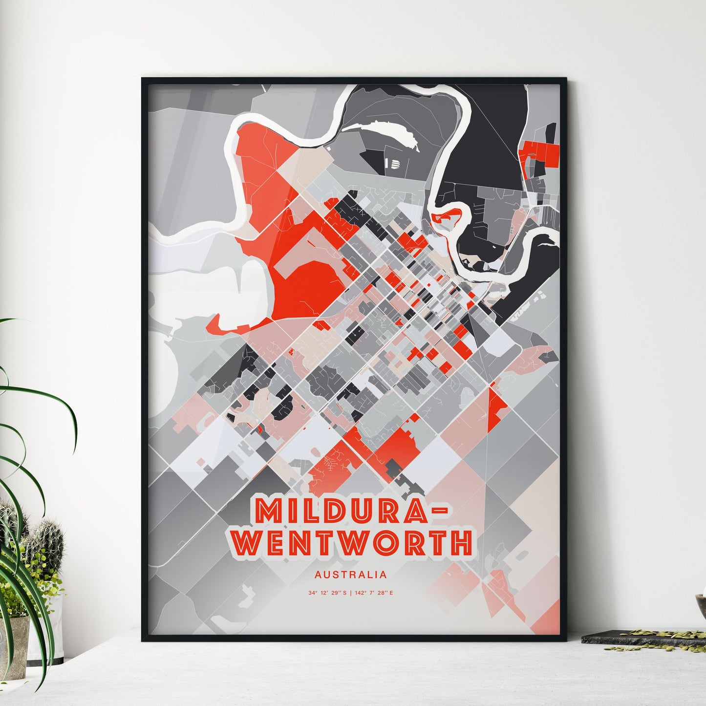 Colorful MILDURA–WENTWORTH AUSTRALIA Fine Art Map Modern