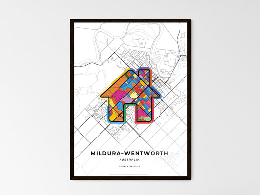Mildura–Wentworth Australia wedding art map with home icon