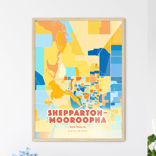 Colorful SHEPPARTON–MOOROOPNA AUSTRALIA Fine Art Map Blue Orange