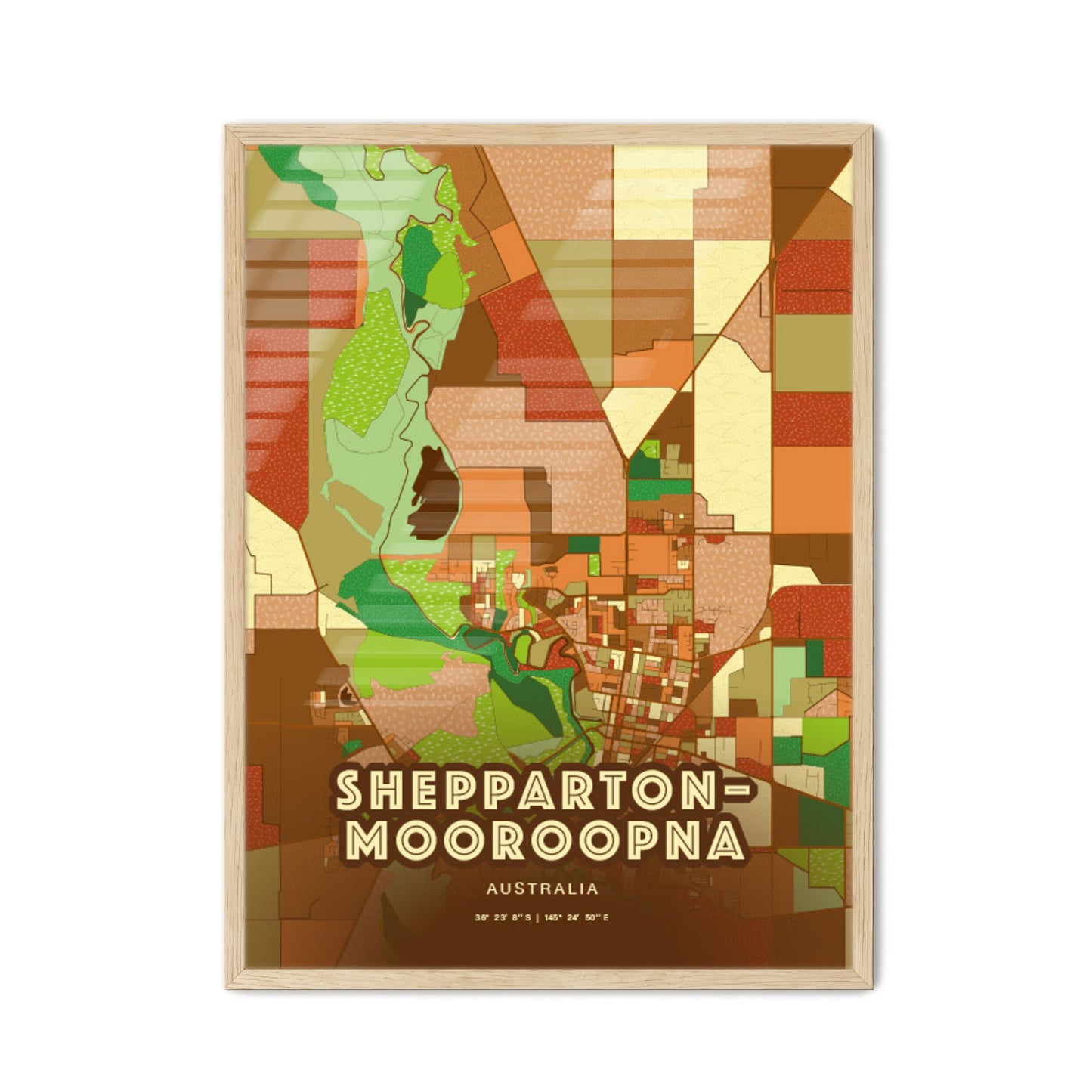 Colorful SHEPPARTON–MOOROOPNA AUSTRALIA Fine Art Map Farmhouse