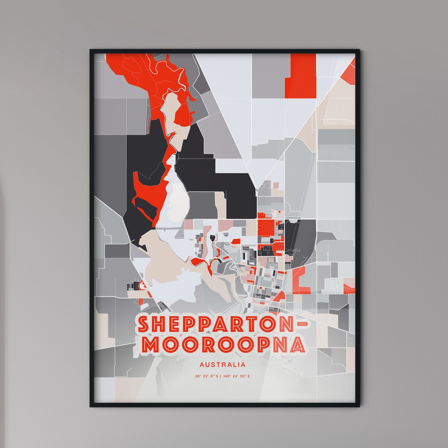 Colorful SHEPPARTON–MOOROOPNA AUSTRALIA Fine Art Map Modern