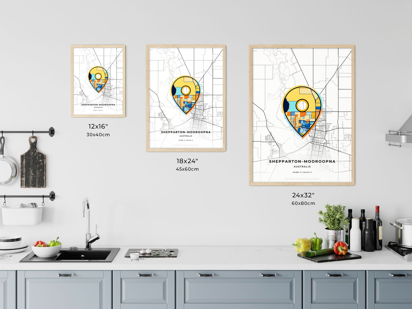 Shepparton–Mooroopna Australia art map size chart