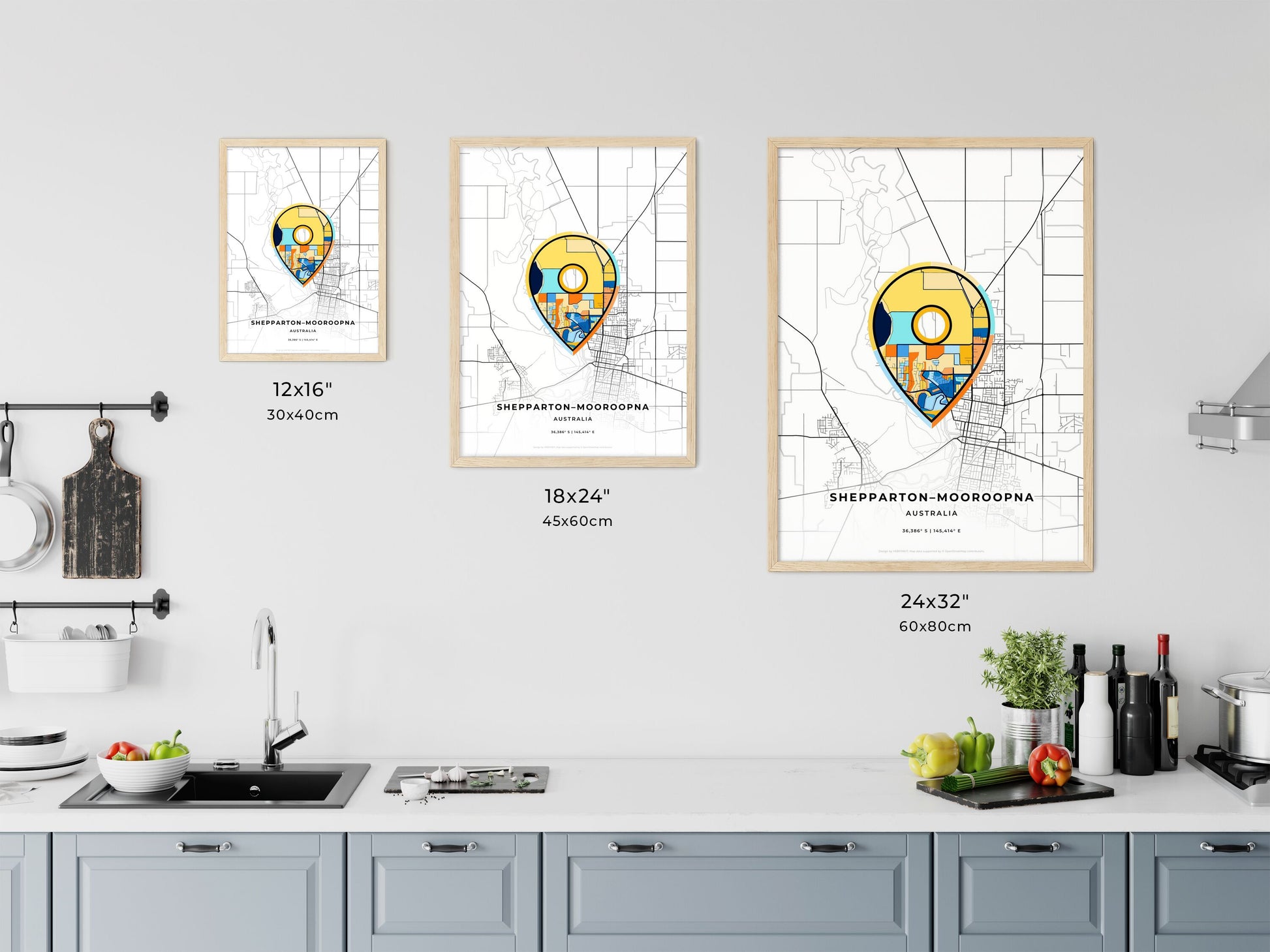 Shepparton–Mooroopna Australia art map size chart