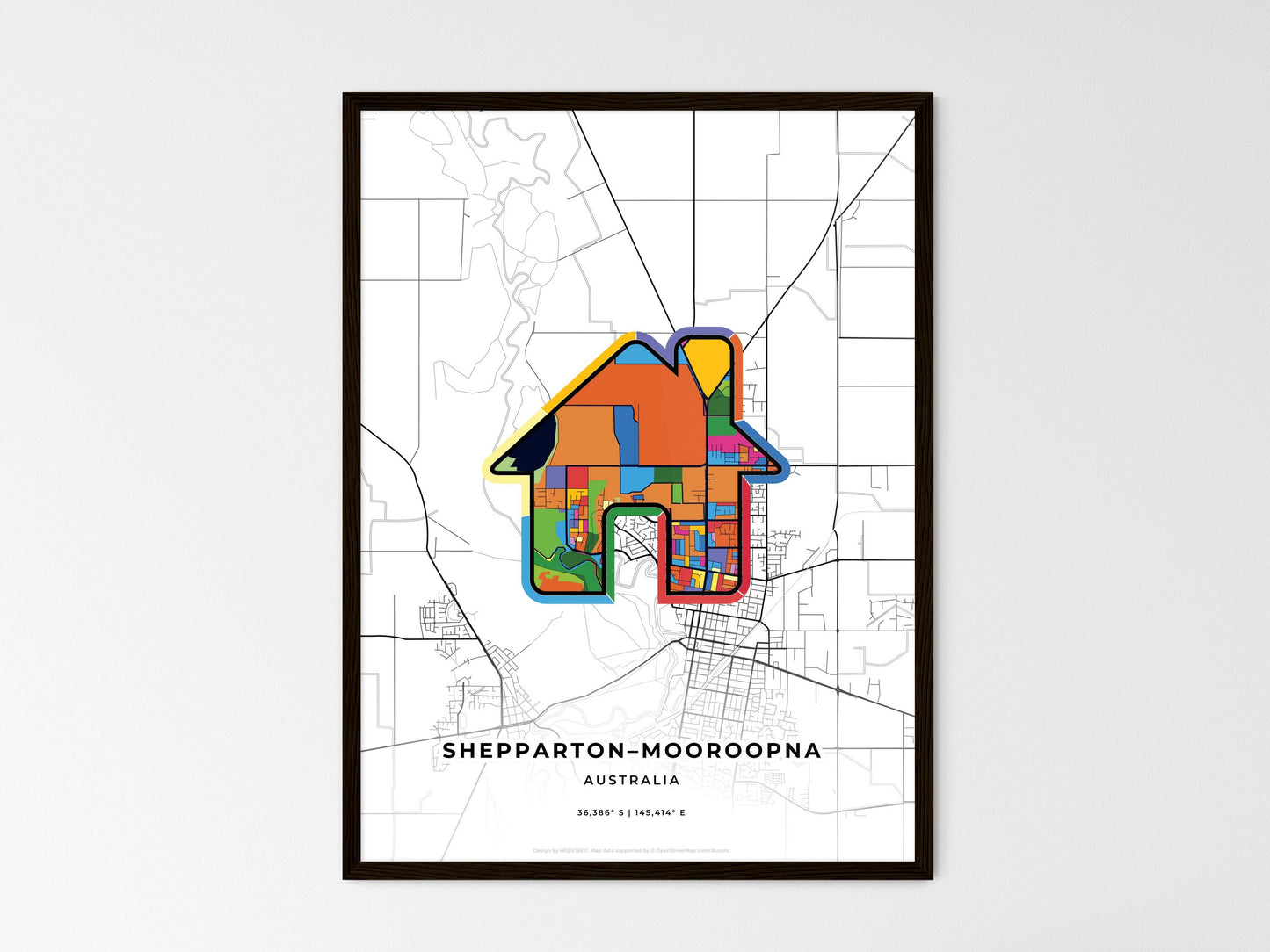 Shepparton–Mooroopna Australia wedding art map with home icon