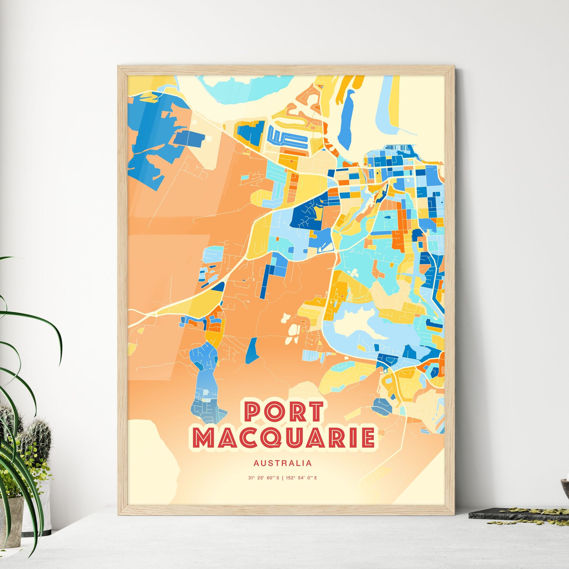 Colorful PORT MACQUARIE AUSTRALIA Fine Art Map Blue Orange