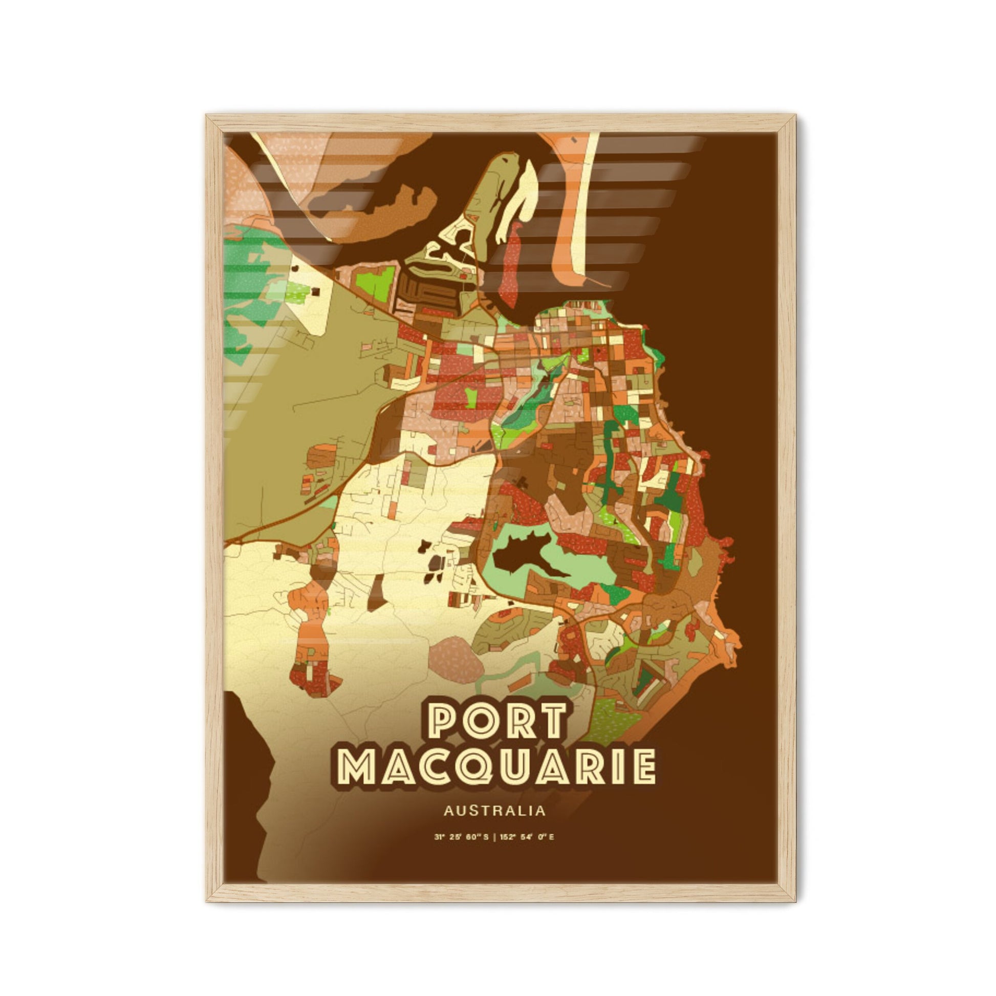 Colorful PORT MACQUARIE AUSTRALIA Fine Art Map Farmhouse