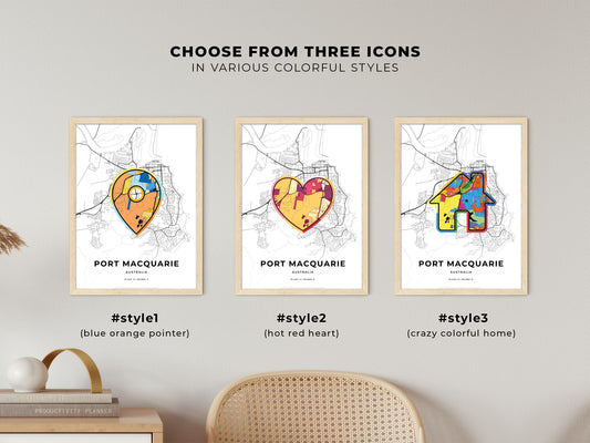 Port Macquarie Australia maps with colorful icons