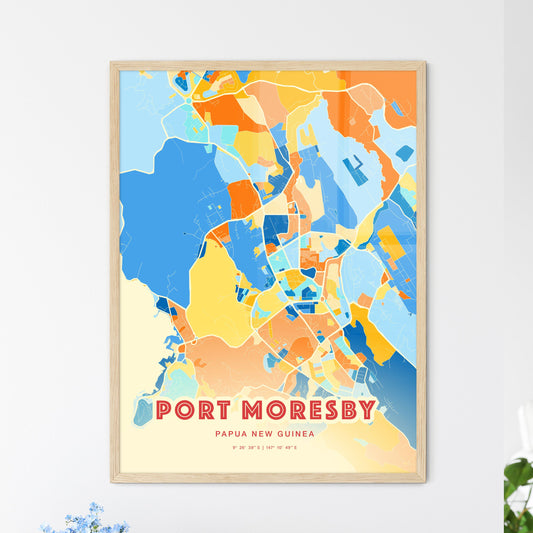 Colorful PORT MORESBY PAPUA NEW GUINEA Fine Art Map Blue Orange