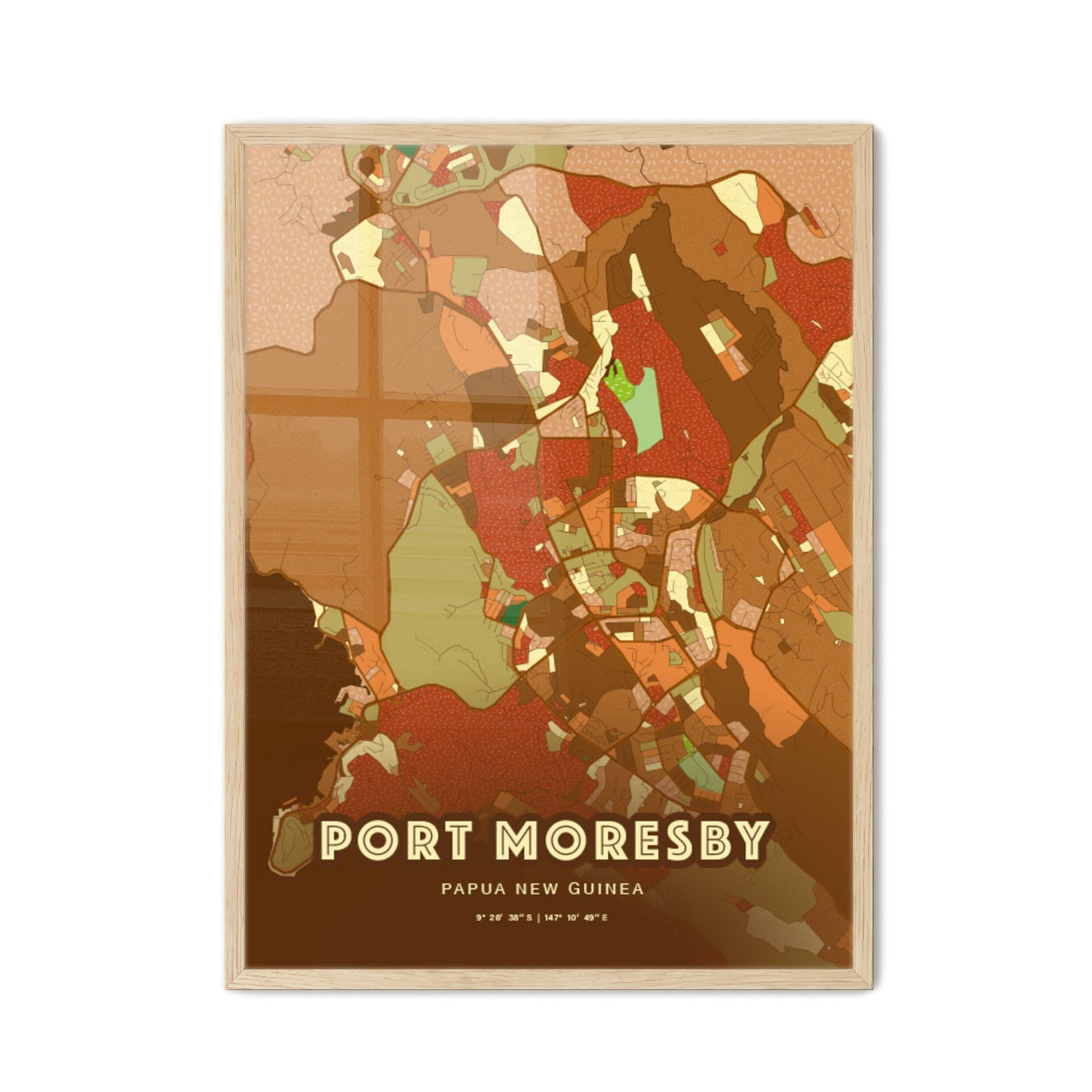 Colorful PORT MORESBY PAPUA NEW GUINEA Fine Art Map Farmhouse