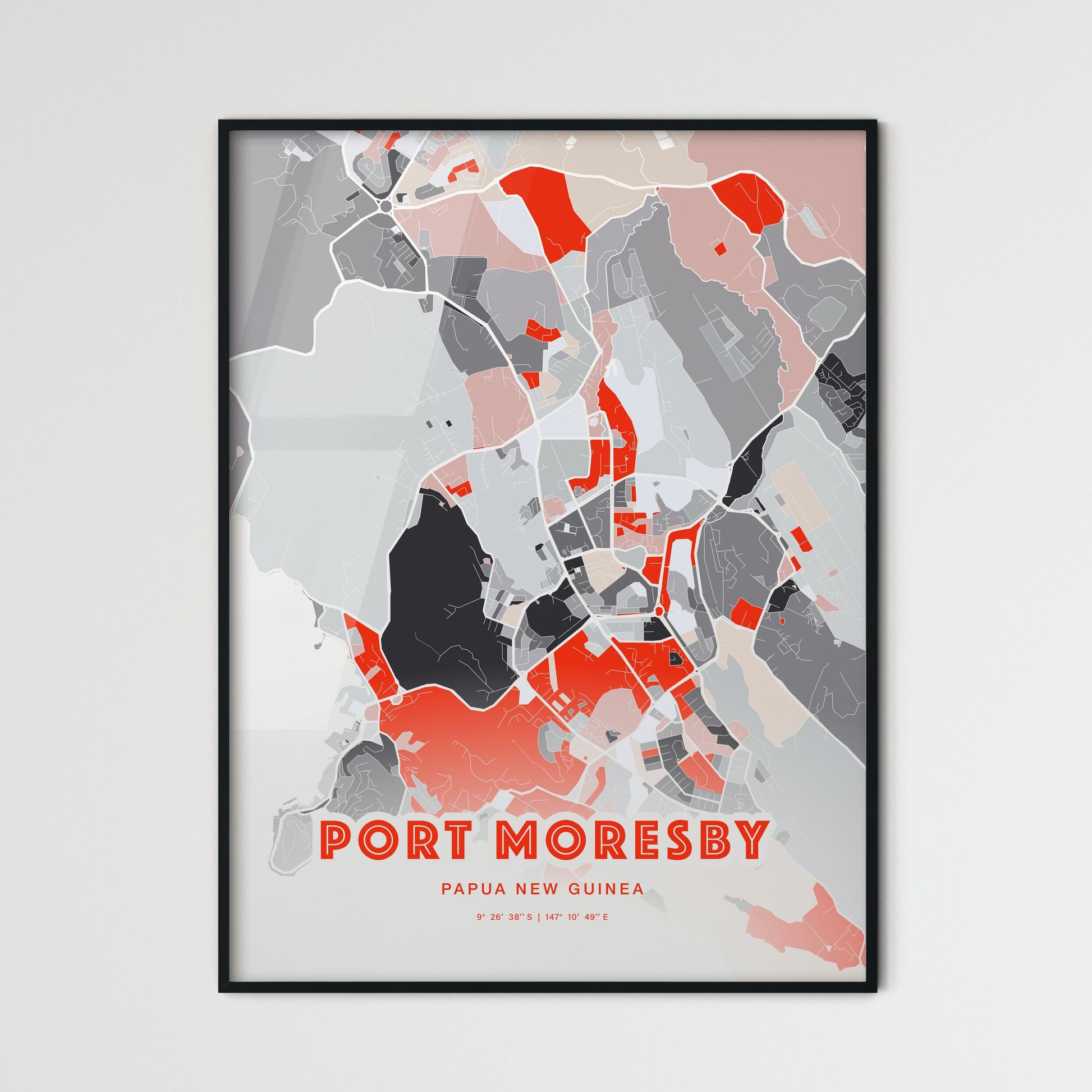 Colorful PORT MORESBY PAPUA NEW GUINEA Fine Art Map Modern