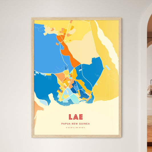 Colorful LAE PAPUA NEW GUINEA Fine Art Map Blue Orange