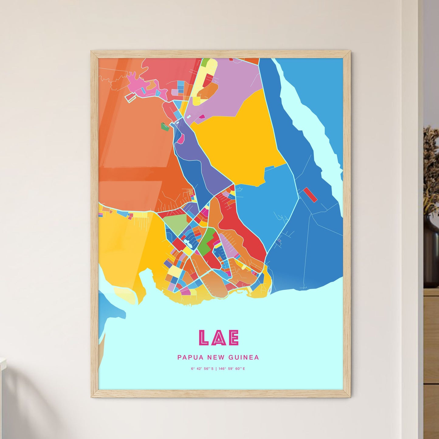 Colorful LAE PAPUA NEW GUINEA Fine Art Map Crazy Colors