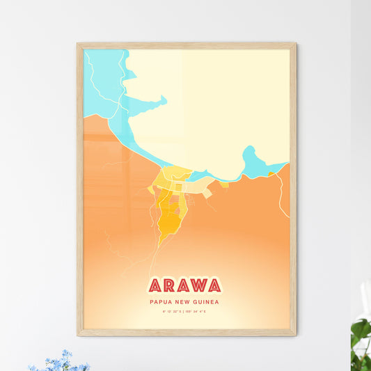 Colorful ARAWA PAPUA NEW GUINEA Fine Art Map Blue Orange