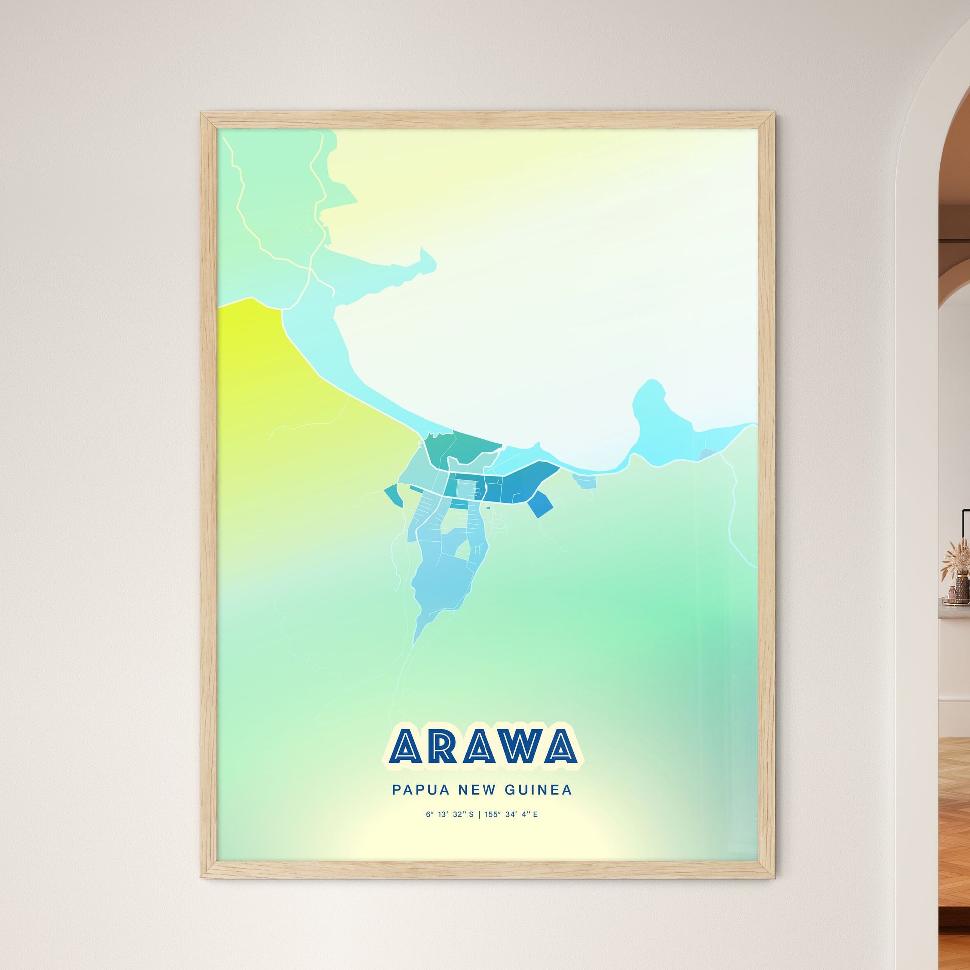 Colorful ARAWA PAPUA NEW GUINEA Fine Art Map Cool Blue