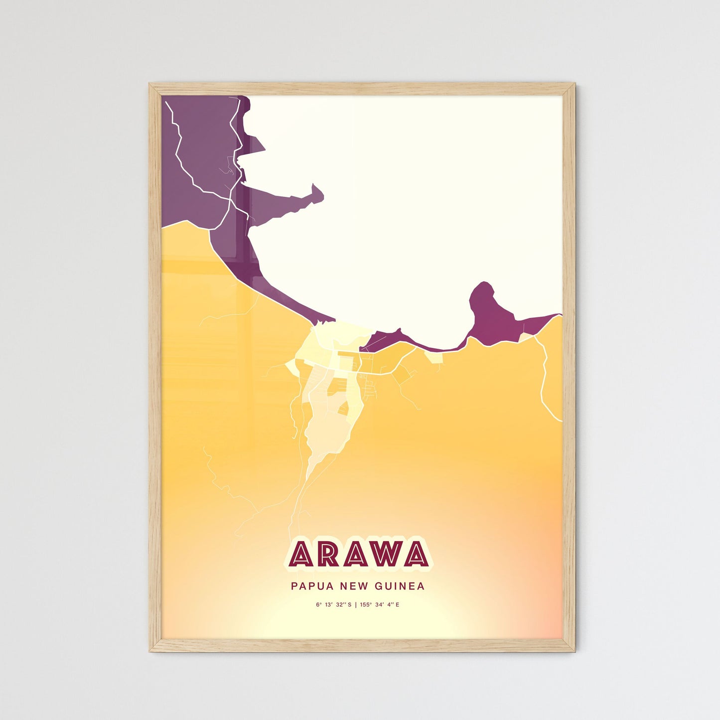 Colorful ARAWA PAPUA NEW GUINEA Fine Art Map Hot Red