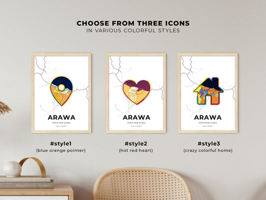 Arawa Papua New Guinea maps with colorful icons