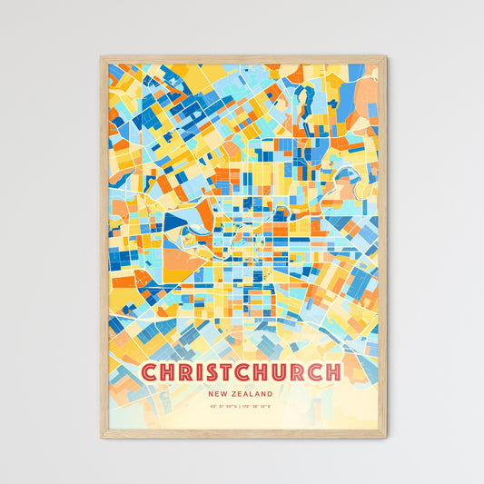 Colorful Christchurch New Zealand Fine Art Map Blue Orange