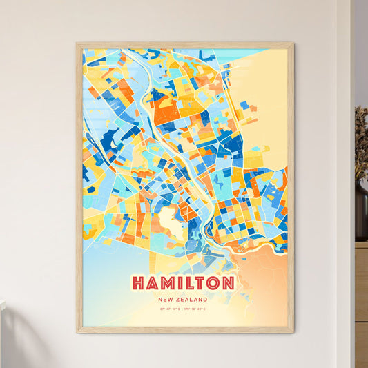 Colorful Hamilton New Zealand Fine Art Map Blue Orange