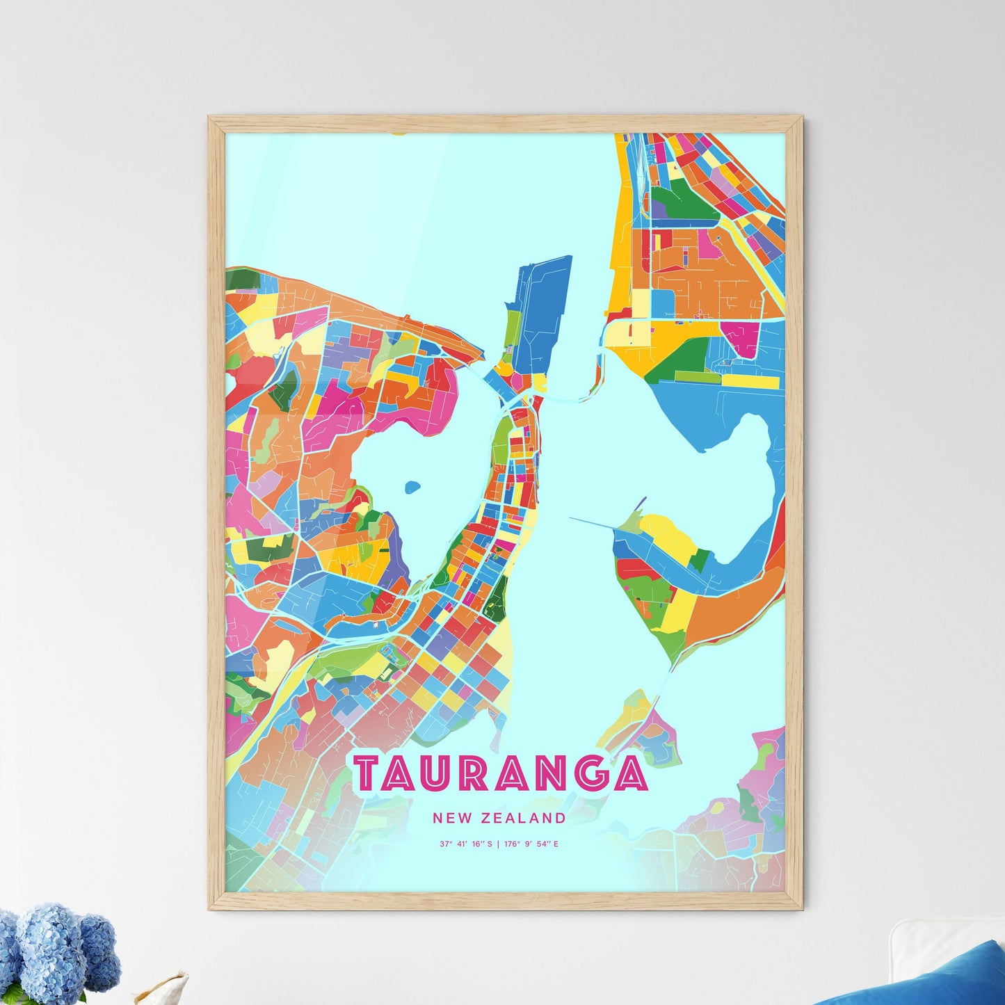 Colorful TAURANGA NEW ZEALAND Fine Art Map Crazy Colors