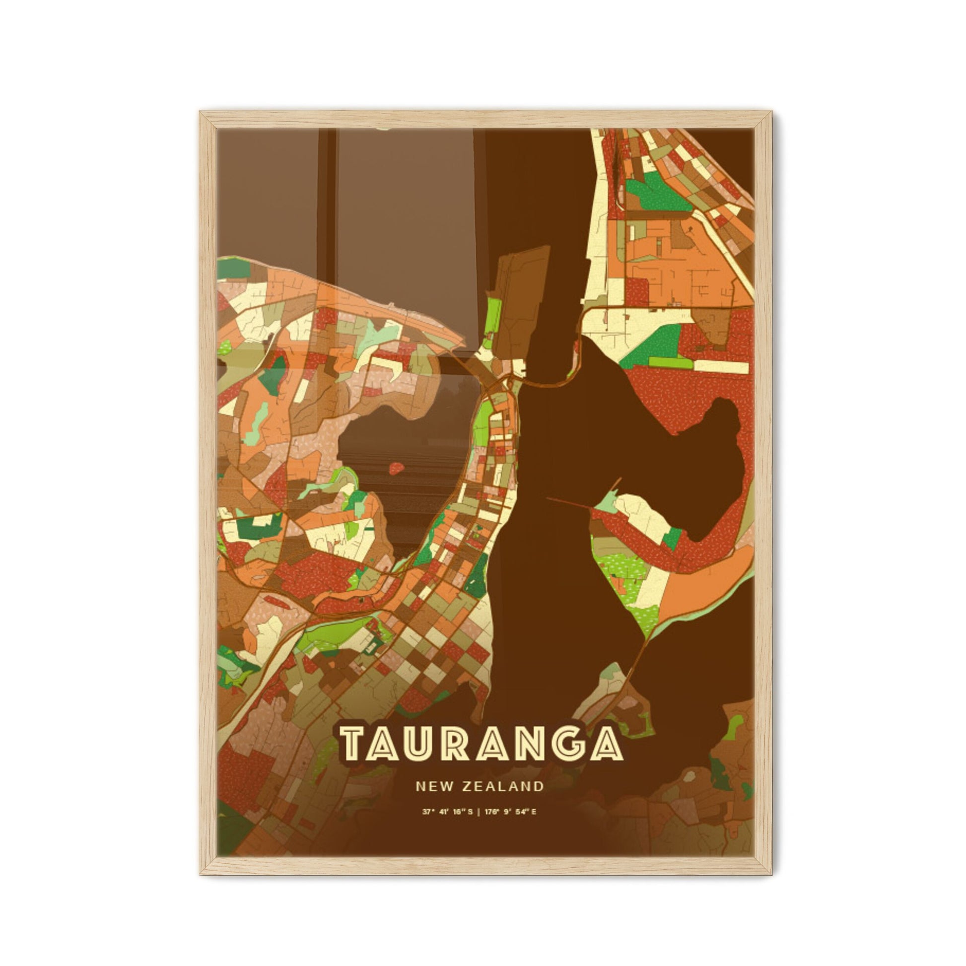 Colorful TAURANGA NEW ZEALAND Fine Art Map Farmhouse