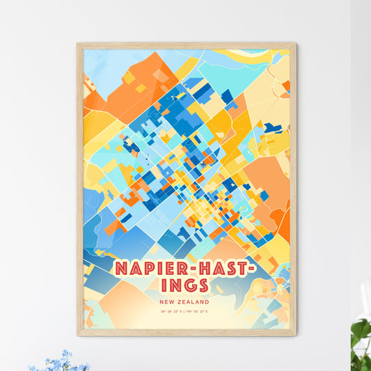 Colorful NAPIER-HASTINGS NEW ZEALAND Fine Art Map Blue Orange